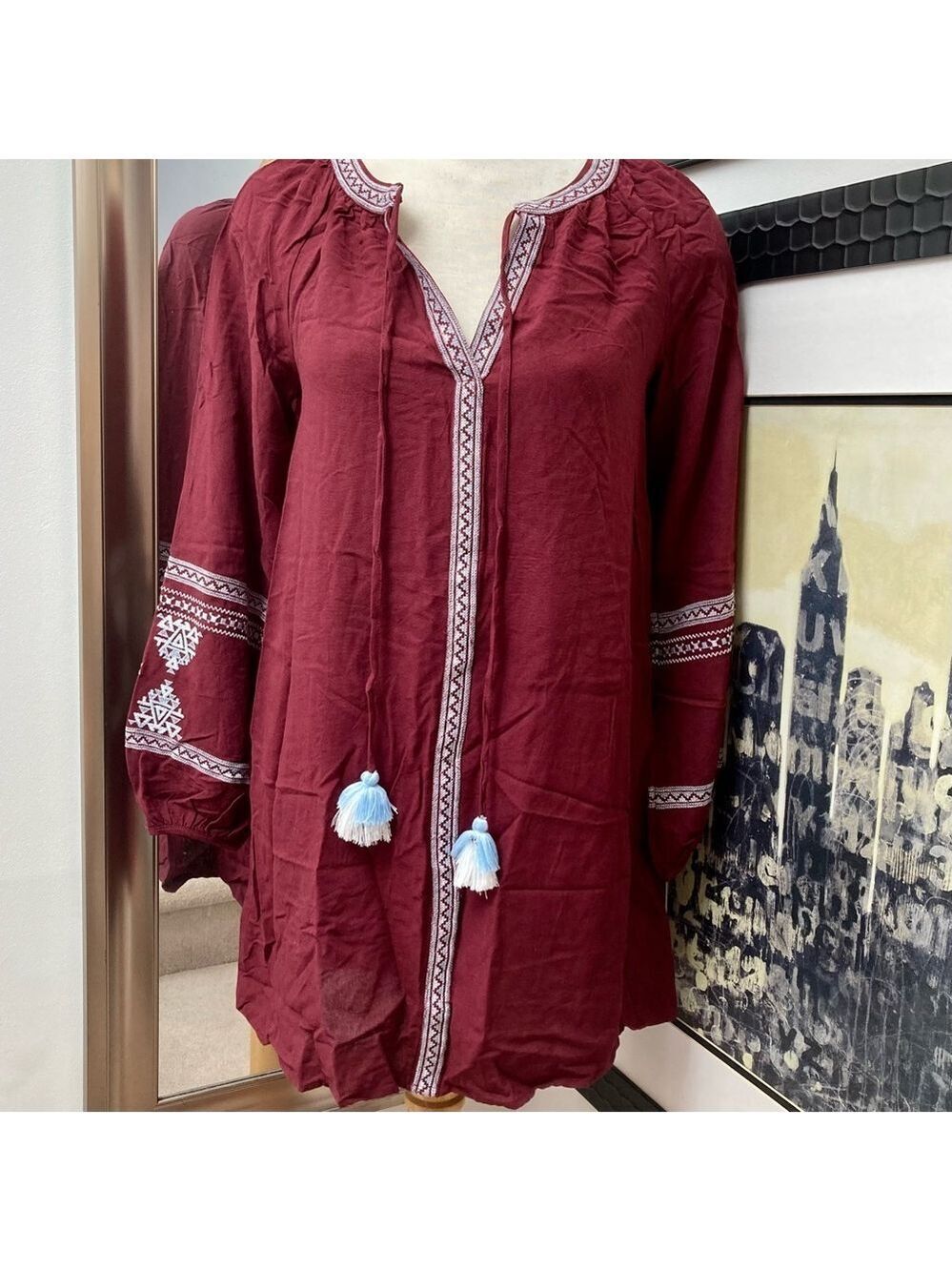 NWT Wine Fracesca embroidered tunic